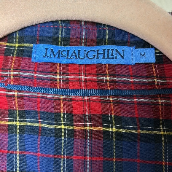 J. McLaughlin Crinkle Button Down Long Sleeve Shirt Size M Plaid Red Blue - Picture 3 of 8